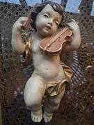 Drewniana rzeźba - Antyczy Anioł Muzykant - wys.34cm. 