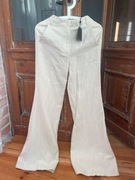 Massimo Dutti nowe szerokie kremowe spodnie len bawełna lniane minimalizm