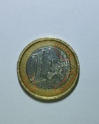 Moneta destrukt 1 Euro 2002 Italia. Homo Vitruvianus,