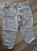H&M SPODNIE 100% LEN KOLOR BEŻOWY Z BIAŁYMI PASKAMI PREMIUM QUALITY ROZ. 52