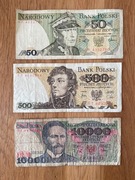 Banknoty PRL 50, 500 i 10 000