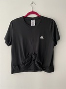 Adidas nowa czarna koszulka damska z marszczonym przodem
