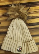 Czapka + komin MONCLER – wełna, kolor ecru