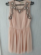 Sukienka LACE & BEADS łososiowa koraliki roz. 38 M komunia ślub wesele