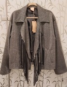 ZETA OTTO WŁOSKA MARYNARKA Z FRĘDZLAMI SREBRNA NOWA 