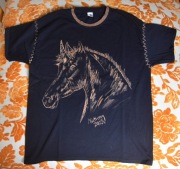 Czarny t-shirt, ręcznie malowana koszulka z koniem rozmiar M L