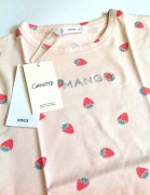 Mango t-shirt | koszulka w truskawki | haftowane logo | 9 10 lat