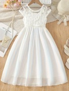 Sukienka dla Dziewczynek z Wyszywanym Kwiatowym Motywem i Kokardą z Przodu