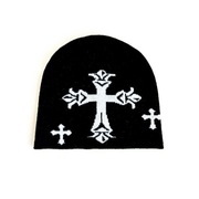Nowa modna czarna uniseks czapka zimowa beanie z motywem krzyża cross y2k