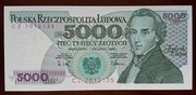 5000 zł złotych - 1988 r. -  seria CZ 7012135 - stan 1 