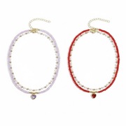 Naszyjnik 2w1 Koraliki Zawieszka Serce Czerwony/Fiolet/Zieleń