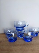 Filiżanka do ponczu szkło niebieskie szlifowany wzór PRL 6szt