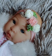 Opaska bezuciskowa handmade roczek wesele chrzest gumka różyczki piankowe