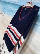 ESPRIT__ granatowy sweter ażurowy dekolt V__XS/S