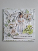 Ręcznie Robiona Kartka Pierwsza Komunia Święta 3D Gołębica Srebro Pamiątka