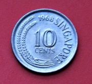 10 Centów  1968 r  -  Singapur  Konik morski     Piękny stan  !!