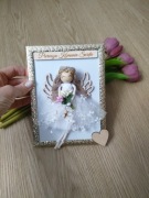 Pamiątka Komunii Świętej Anioł w ramce 