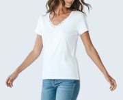 Damska bluzka biała bawełniana z krótkim rękawem Up2 Fashion 42/XL 