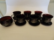 Serwis do kawy, ciemne szkło, PRL, lata 90-te, vintage