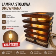 Stylowa lampka nocna, stołowa z naturalnego drewna