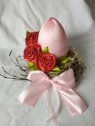 Dekoracja wielkanocna stroik na stół Wielkanoc pisanka handmade ze wstążki