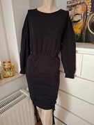 La Coca czarna sukienka drapowana marszczona jesienna 95% bawełna na jesień