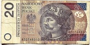 Banknot 20 zł  2016 rok unikat AT 0748310
