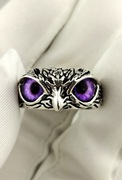Pierścionek damski Regulowany sowa sygnet srebrny fioletowy Vintage