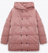 ZARA - PUCHOWA RÓŻOWA METALIC Z KAPTUREM 38 - NOWA