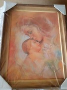 Duży obraz z wiz. Matki Bożej ze śpiącym Jezuskiem w drewn. ramie duży