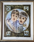 Monotypia "Zwillinge" – astrologiczna grafika sygnowana, Gemini