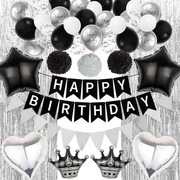 ZESTAW BALONÓW HAPPY BIRTHDAY CZARNE  URODZINY KURTYNA SREBRNA