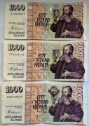 Islandia 3x 1000 koron 2001