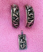 Stary komplet srebro gniecione (wisiorek i kolczyki)