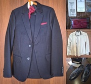 Garnitur 2 częściowy 140 xs slim /64, buty 35, mucha i 2 poszetki + koszula