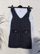 Elegancki komplet 2w1: Sukienka tweedowa oraz longsleeve z falbankami