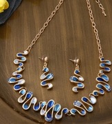 Komplet biżuterii naszyjnik i kolczyki zawijasy emaliowane stal cyrkonie