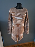 Shein krótka sweterkowa sukienka M/38 brązowa biala