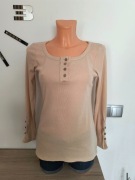 bluzka beżowa kremowa cielista prążkowana z długim rękawem * 36 S