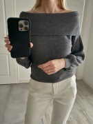 Szary sweter z odkrytymi ramionami S Zara off shoulder bufki