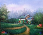 Pejzaż olejny 60x51cm w ramie drewnianej 74x64cm.