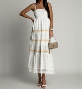 Biała sukienka maxi boho bawełniana koronka hafty gumka boho