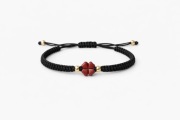 Bransoletka koniczyna cynober czerwona czarna makrama talizman- LumiBijou