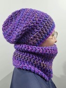 Komplet Czapka i komin fioletowy kolorowy szydełko