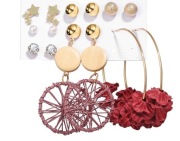 Kolczyki 6 Par Kolczyków Perły Złote Koła Gwiazdki