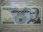 BANKNOT PRL 100000 ZŁOTYCH 1990 ROK SERIA D S. MONIUSZKO