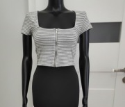 szary crop top w paski Cropp Asos zielony rozmiar S
