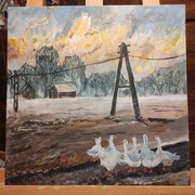 Gęsi na gigancie, akryl 40 x 40