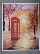 Akwarela Obraz Londyńska Budka Telefoniczna