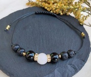 Bransoletka regulowana kwarc różowy, czarny turmalin i lawa wulkaniczna 